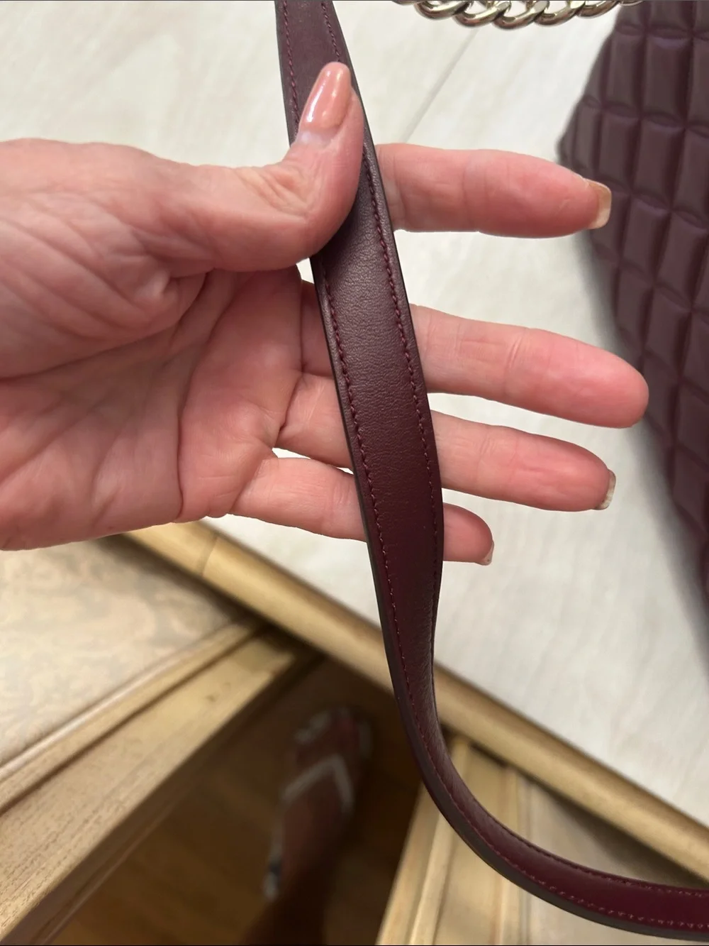 Quilted Chain-Handle Tote in Deep Wine